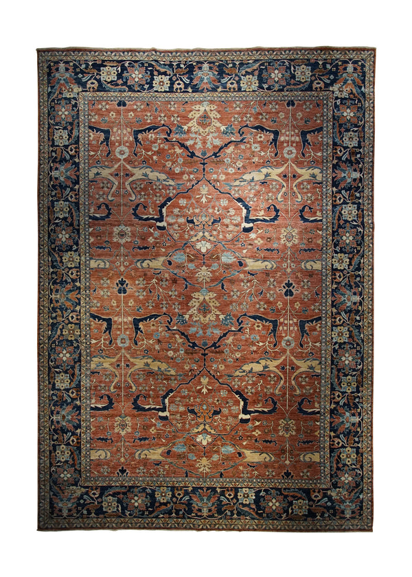 Oriental Rug Pakistani Handmade Area Transitional 11'9"x17'7" (12x18) Red Blue Ariana Floral Bakhshayesh Design #A33473