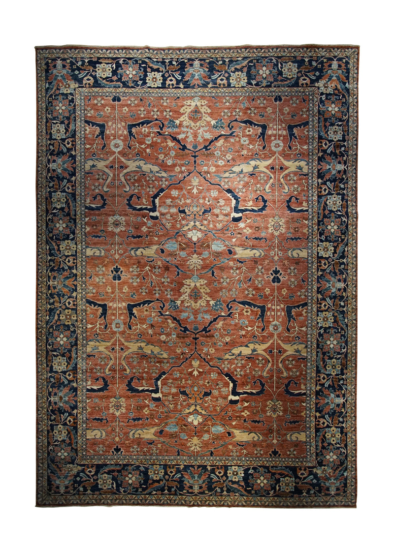Oriental Rug Pakistani Handmade Area Transitional 11'9"x17'7" (12x18) Red Blue Ariana Floral Bakhshayesh Design #A33473