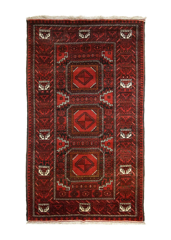 Persian Rug Baloch Handmade Area Tribal 4'2"x6'11" (4x7) Red Geometric Design #A33513