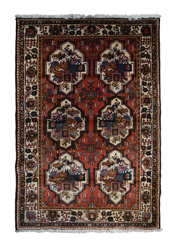 Persian Rug Bakhtiari Handmade Area Tribal 4'7"x6'8" (5x7) Red Whites/Beige Garden Design #A33517