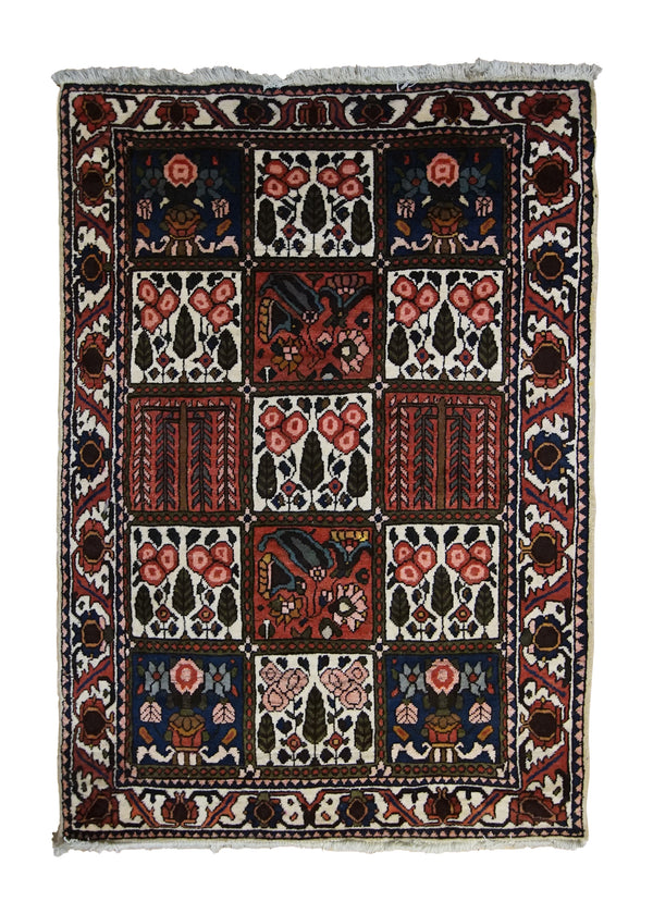 Persian Rug Bakhtiari Handmade Area Tribal 3'5"x5'0" (3x5) Multi-color Whites/Beige Red Garden Design #A33518
