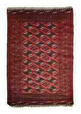 Persian Rug Turkmen Handmade Area Tribal 4'4"x6'3" (4x6) Red Geometric Elephant Foot Bokhara Design #A33525