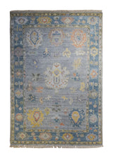 Oriental Rug Indian Handmade Area Transitional 4'1"x6'0" (4x6) Blue Floral Oushak Design #A33580