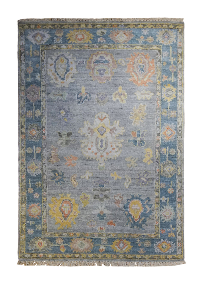 Oriental Rug Indian Handmade Area Transitional 4'1"x6'0" (4x6) Blue Floral Oushak Design #A33580