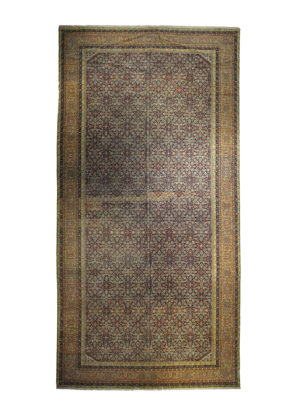 Persian Rug Tabriz Handmade Area Traditional Antique 9'0"x17'0" (9x17) Blue Yellow/Gold Floral Design #A33599