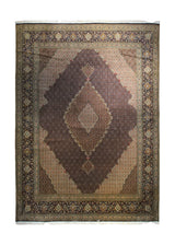 A33601 Persian Rug Tabriz Handmade Area Traditional 9'7'' x 13'0'' -10x13- Blue Whites Beige Green Mahi Fish Design