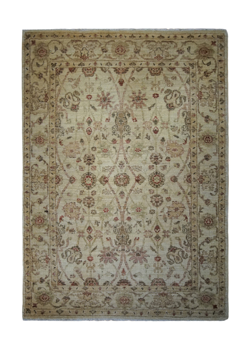 Oriental Rug Pakistani Handmade Area Transitional Neutral 3'3"x4'8" (3x5) Whites/Beige Antique Washed Oushak Floral Design #A33603