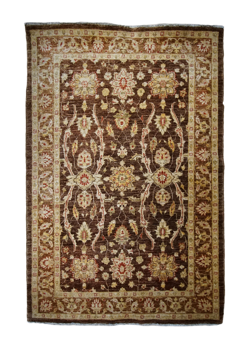 Oriental Rug Pakistani Handmade Area Transitional 4'1"x5'10" (4x6) Brown Antique Washed Oushak Floral Design #A33604