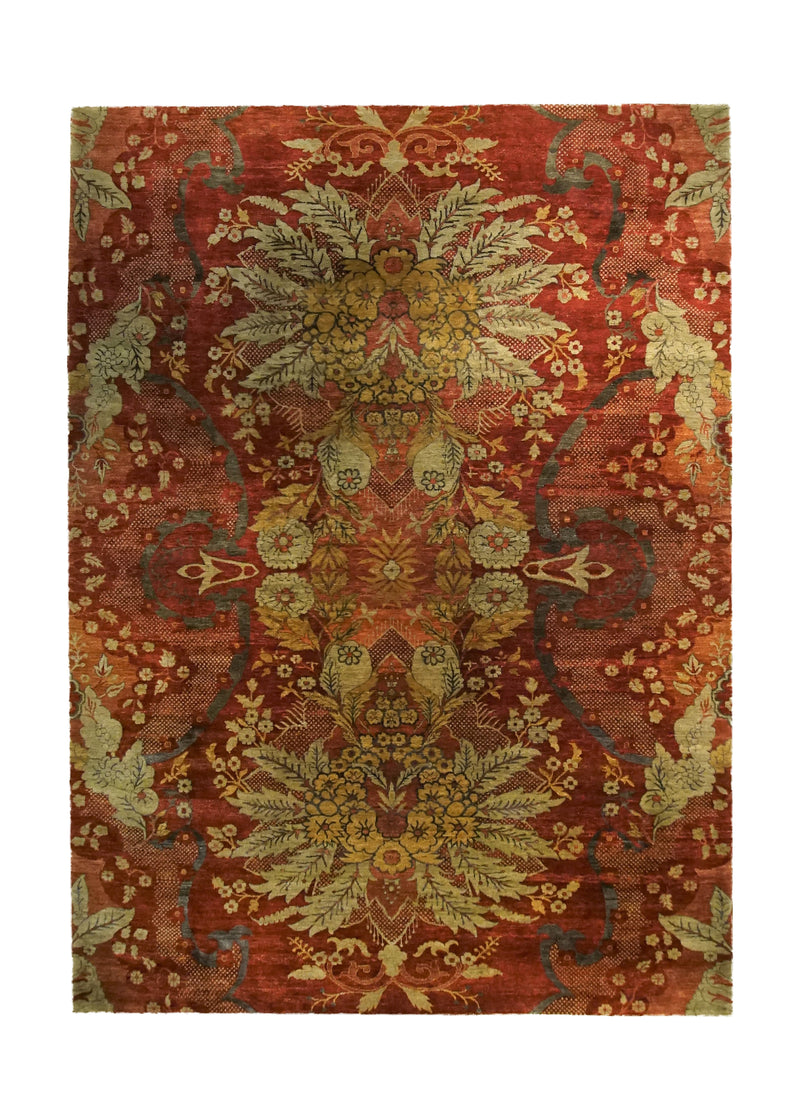 Oriental Rug Indian Handmade Area Transitional 8'6"x11'9" (9x12) Red Yellow/Gold Floral Design #A33625