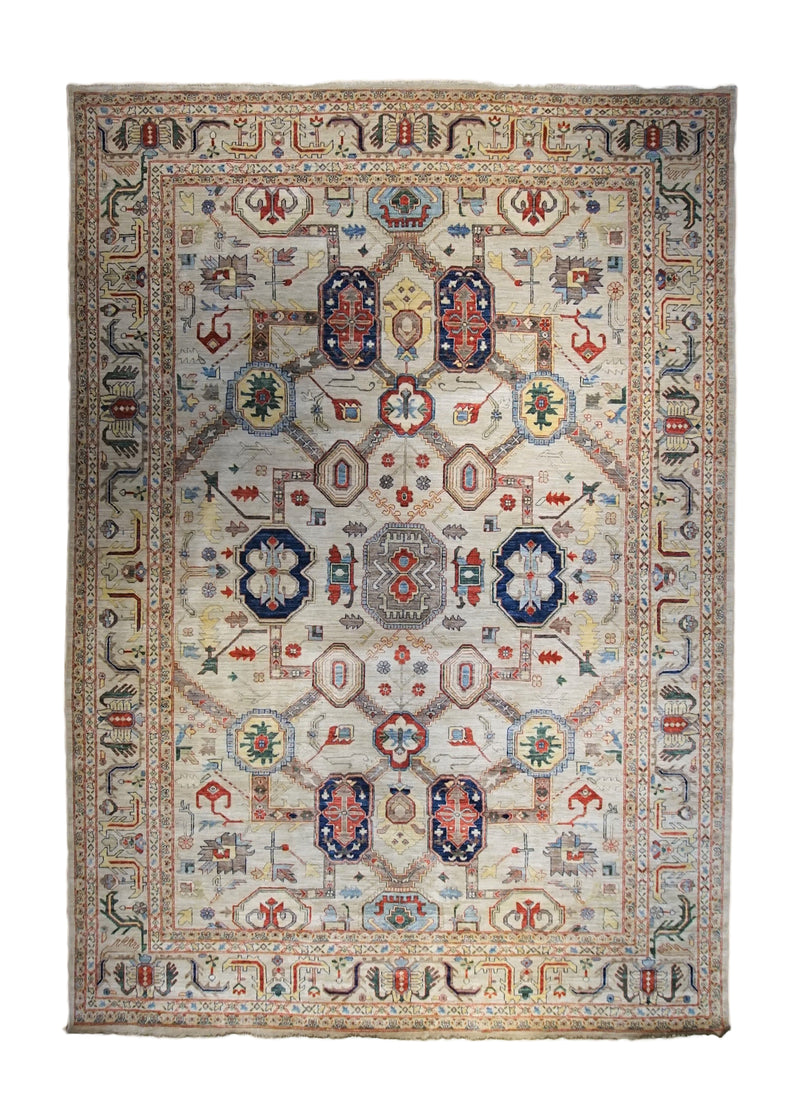 Oriental Rug Pakistani Handmade Area Transitional 9'11"x13'9" (10x14) Whites/Beige Ariana Geometric Oushak Design #A33630