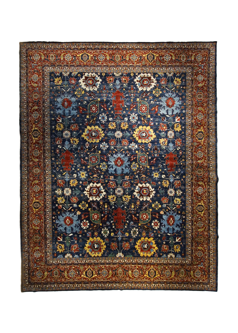 Oriental Rug Pakistani Handmade Area Transitional Tribal 11'10"x14'9" (12x15) Blue Red Geometric Serapi Design #A33635