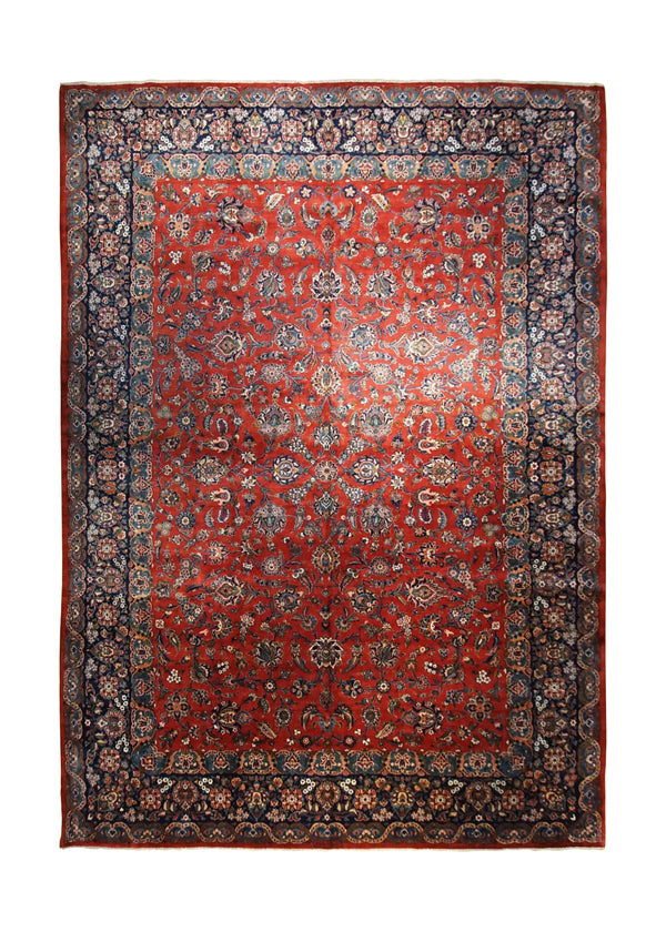 Persian Rug Kashan Handmade Area Traditional 10'8"x15'2" (11x15) Red Blue Shah Abbasi Floral Design #A33651