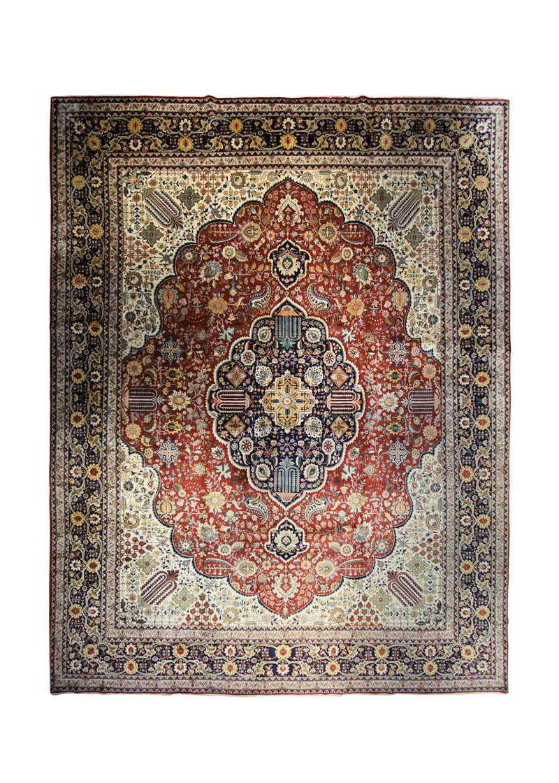 Persian Rug Tabriz Handmade Area Traditional 12'9"x16'2" (13x16) Red Blue Green Floral Design #A33652