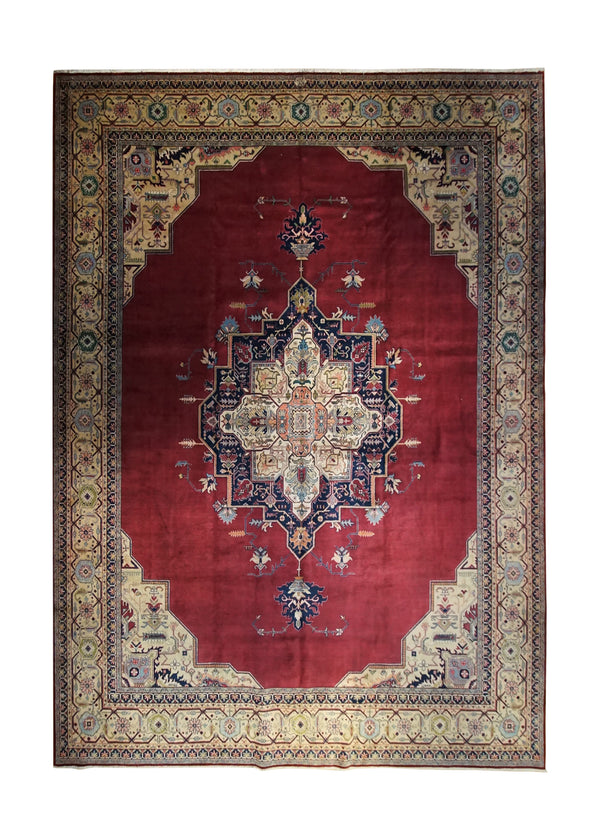 Persian Rug Tabriz Handmade Area Traditional 11'1"x15'0" (11x15) Red Geometric Open Field Design #A33653