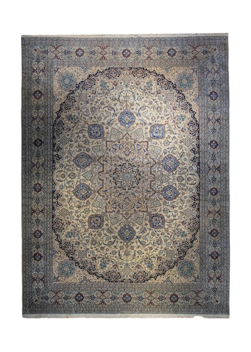 Persian Rug Nain Handmade Area Traditional 10'11"x14'7" (11x15) Whites/Beige Blue Habibian Family Floral Design #A33671