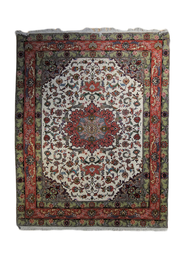 Persian Rug Tabriz Handmade Area Traditional 5'2"x6'5" (5x6) Whites/Beige Pink Naghsh Floral Design #A33672
