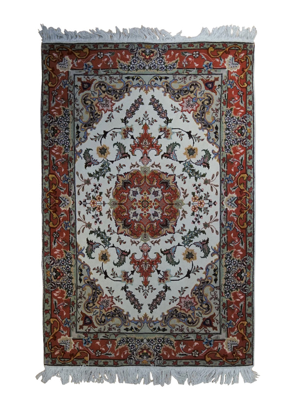 Persian Rug Tabriz Handmade Area Traditional 3'3"x4'11" (3x5) Whites/Beige Pink Naghsh Floral Design #A33673