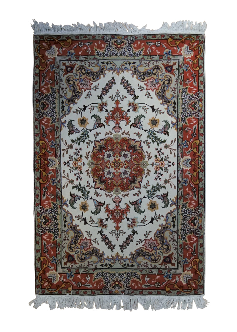 Persian Rug Tabriz Handmade Area Traditional 3'3"x4'11" (3x5) Whites/Beige Pink Naghsh Floral Design #A33673