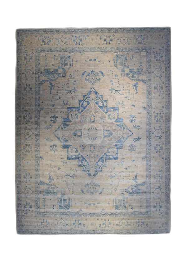 Oriental Rug Pakistani Handmade Area Transitional Neutral 10'3"x13'10" (10x14) Whites/Beige Blue Ariana Geometric Serapi Design #A33686