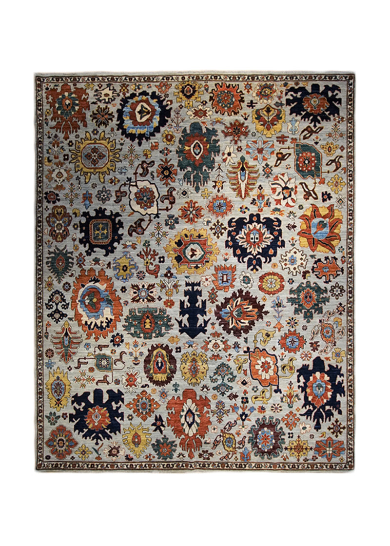 Oriental Rug Pakistani Handmade Area Transitional 8'2"x9'9" (8x10) Gray Blue Multi-color Ariana Geometric Oushak Design #A33687