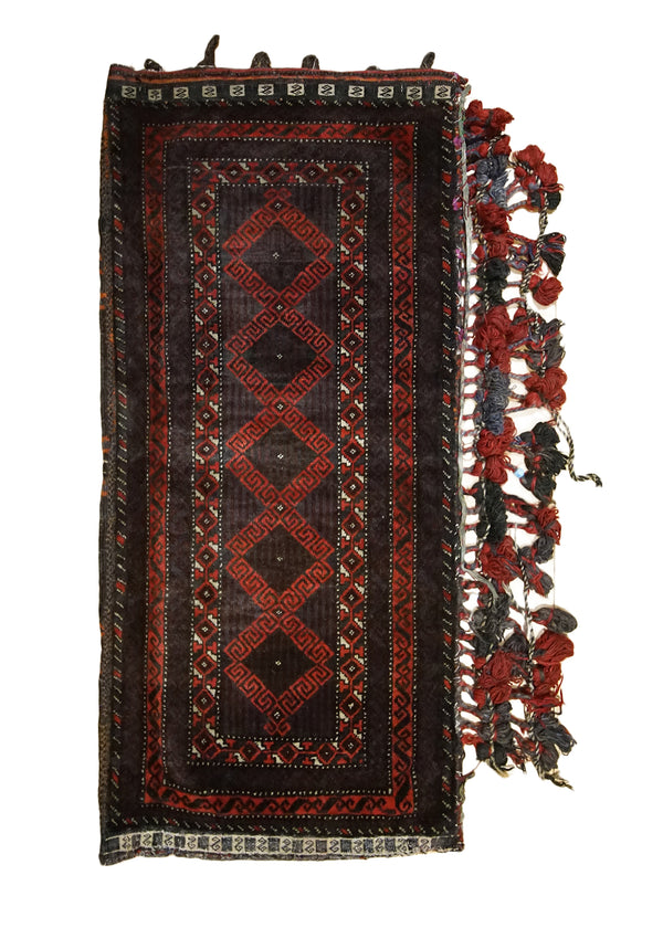 Oriental Rug Afghan Handmade Pillow Tribal 1'10"x3'11" (2x4) Red Bag Geometric Design #A33688