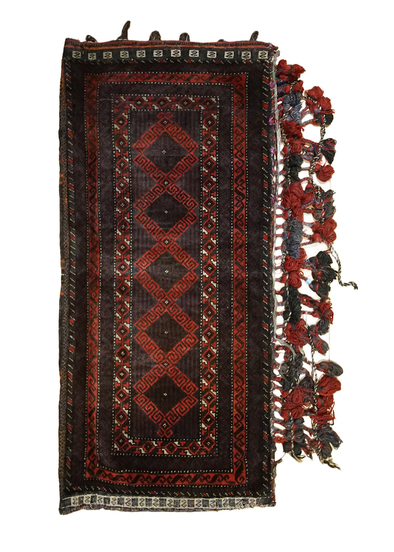 Oriental Rug Afghan Handmade Pillow Tribal 1'10"x3'11" (2x4) Red Bag Geometric Design #A33688