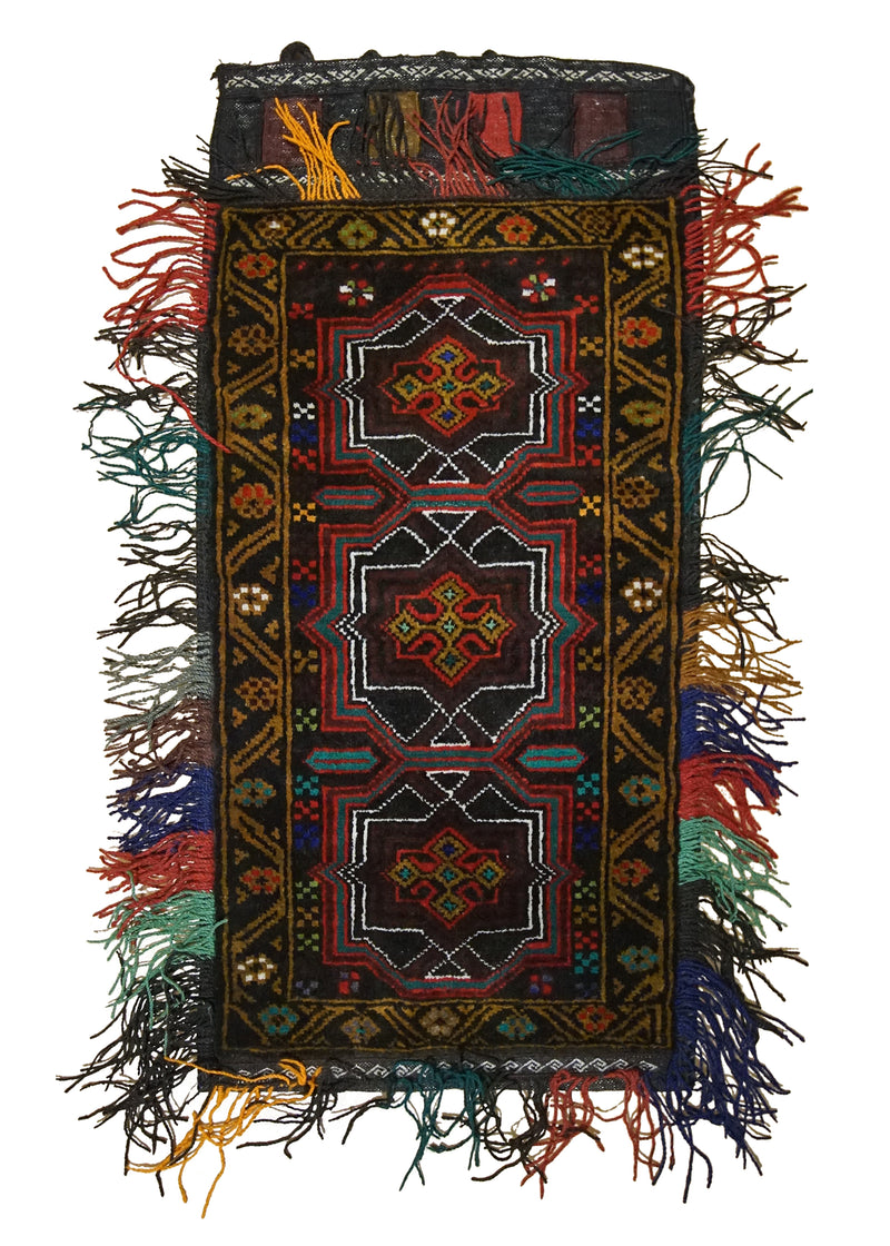 Oriental Rug Afghan Handmade Pillow Tribal 1'7"x3'4" (2x3) Brown Red Yellow/Gold Bag Geometric Design #A33689