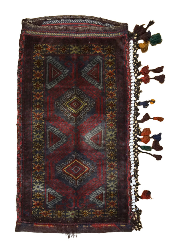 Oriental Rug Afghan Handmade Pillow Tribal 1'10"x3'5" (2x3) Red Bag Geometric Design #A33691