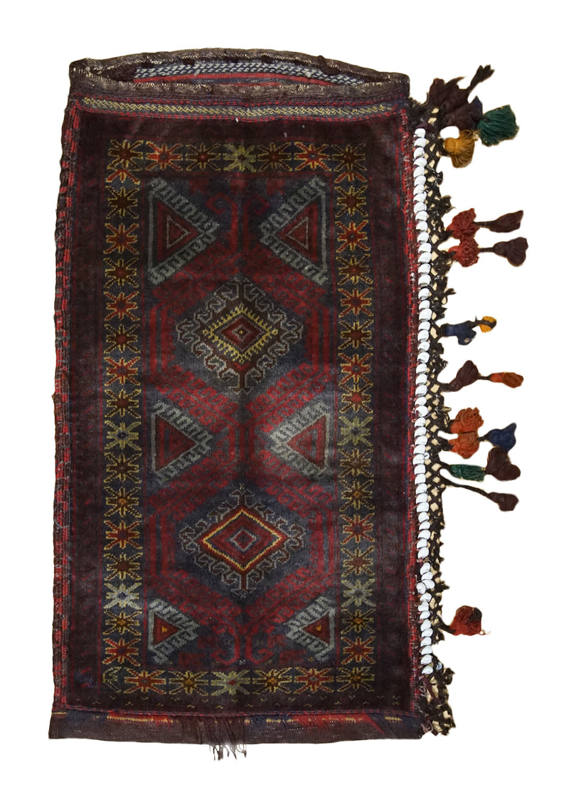 Oriental Rug Afghan Handmade Pillow Tribal 1'10"x3'5" (2x3) Red Bag Geometric Design #A33691