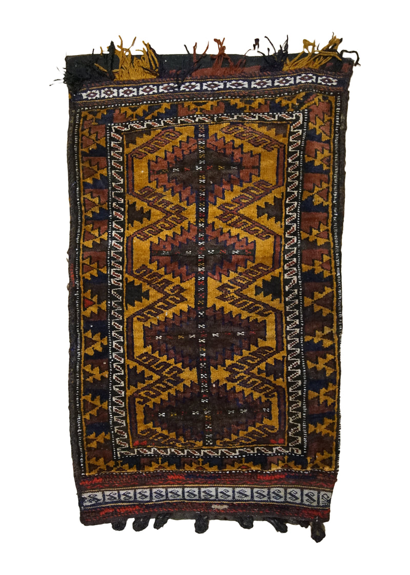 Oriental Rug Afghan Handmade Pillow Tribal 1'10"x3'3" (2x3) Yellow/Gold Brown Bag Geometric Design #A33692