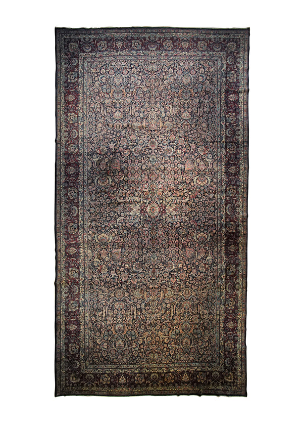 Persian Rug Lavar Kerman Handmade Area Traditional Antique 11'7"x21'9" (12x22) Blue Red Floral Design #A33695