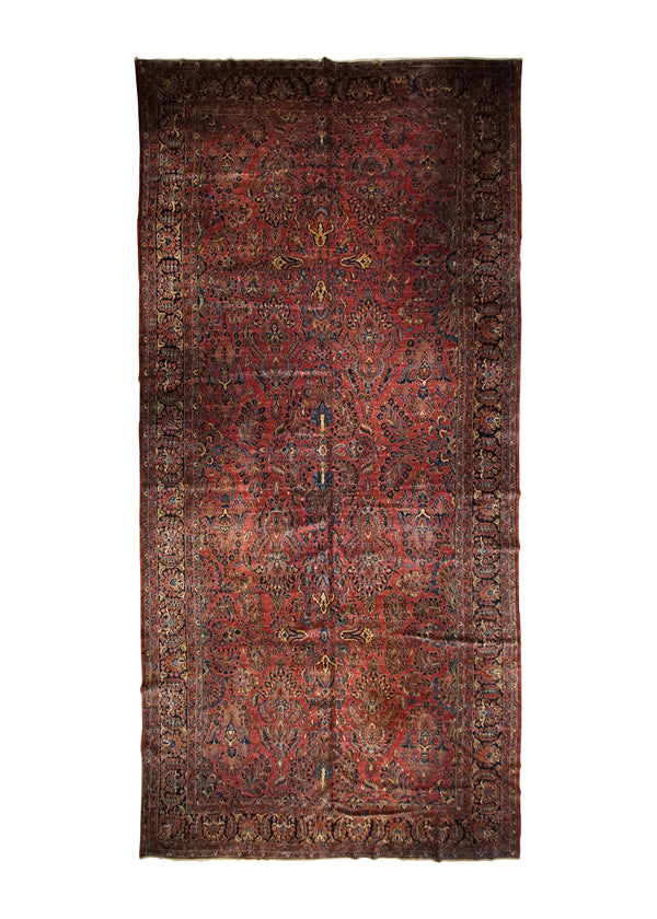 Persian Rug Mohajeran Sarouk Handmade Area Traditional Antique 11'0"x22'0" (11x22) Red Blue Floral Design #A33696