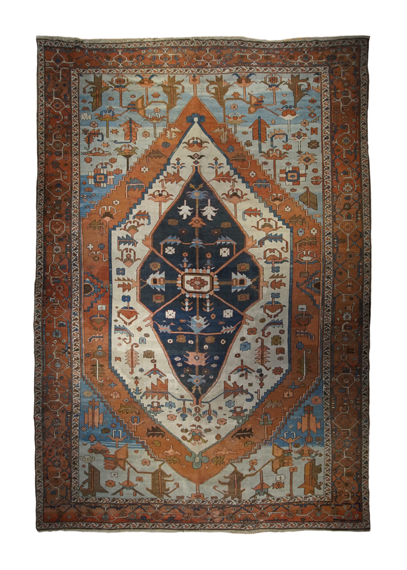 Persian Rug Serapi Handmade Area Tribal Antique 11'0"x15'7" (11x16) Red Blue Geometric Design #A33697