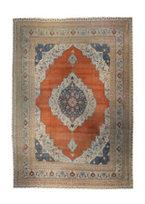 Persian Rug Tabriz Handmade Area Traditional Antique 9'7"x12'9" (10x13) Red Whites/Beige Orange Haji Jalili Open Field Design #A33718