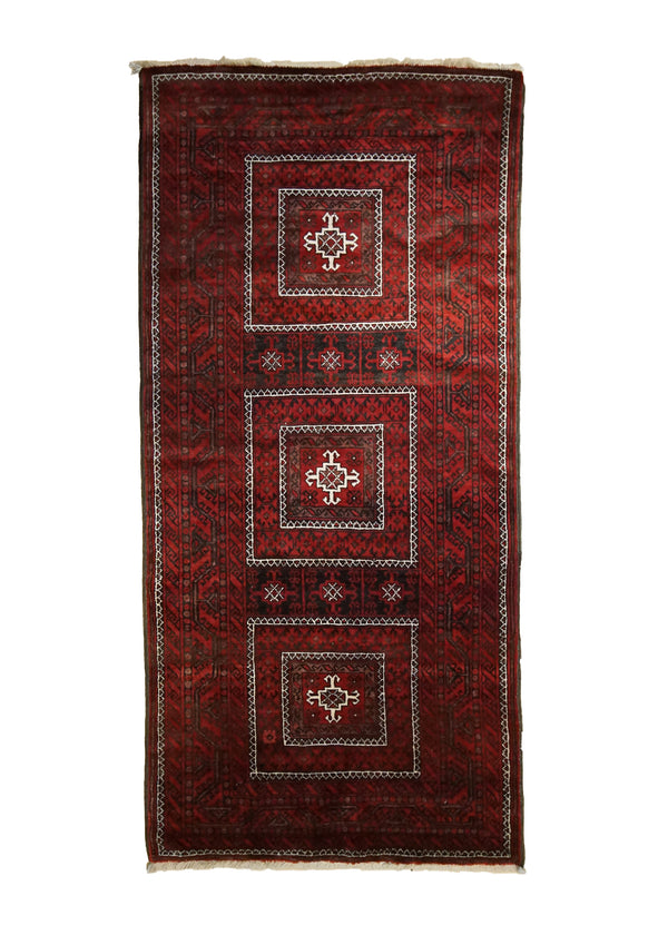 Persian Rug Baloch Handmade Area Tribal 4'1"x8'4" (4x8) Red Geometric Design #A33724