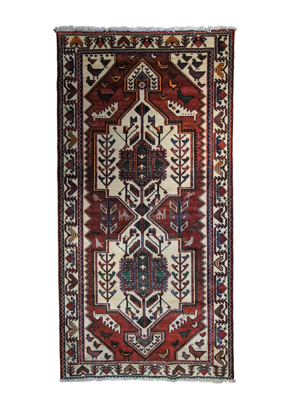 Persian Rug Bakhtiari Handmade Area Tribal 5'0"x10'0" (5x10) Whites/Beige Red Tree of Life Geometric Animals Design #A33726