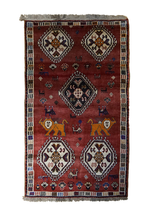 Persian Rug Ghashghaei Handmade Area Tribal 3'4"x5'9" (3x6) Red Geometric Animals Design #A33730