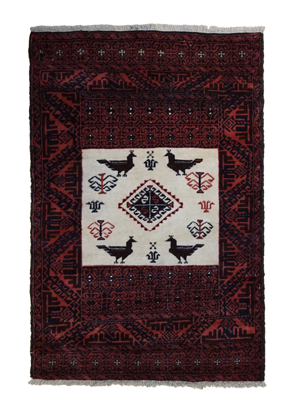 Persian Rug Baloch Handmade Area Tribal 2'10"x4'7" (3x5) Red Geometric Animals Design #A33731