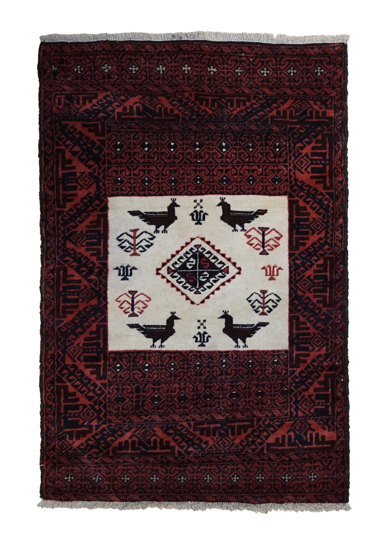 Persian Rug Baloch Handmade Area Tribal 2'10"x4'7" (3x5) Red Geometric Animals Design #A33731