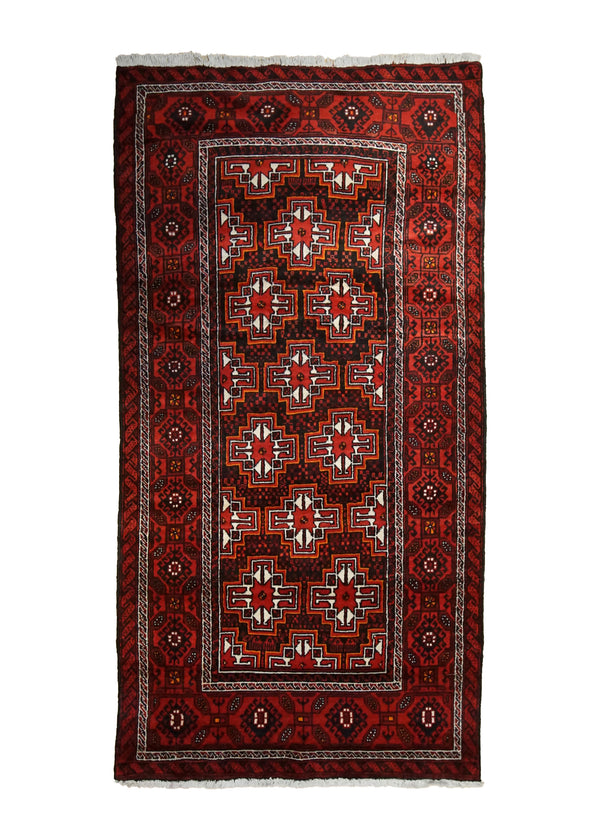 Persian Rug Baloch Handmade Area Tribal 4'1"x7'4" (4x7) Red Geometric Design #A33733