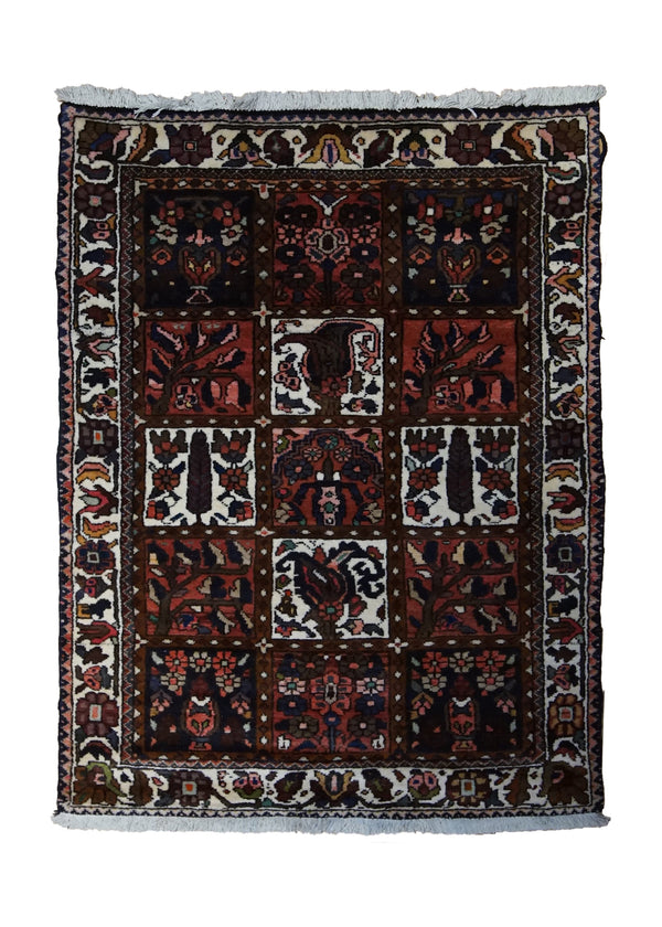 Persian Rug Bakhtiari Handmade Area Tribal 3'5"x4'6" (3x5) Red Whites/Beige Garden Design #A33734