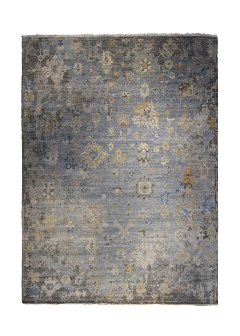 Oriental Rug Indian Handmade Area Transitional Neutral 10'2"x13'11" (10x14) Blue Gray Yellow/Gold Floral Oushak Design #A33741