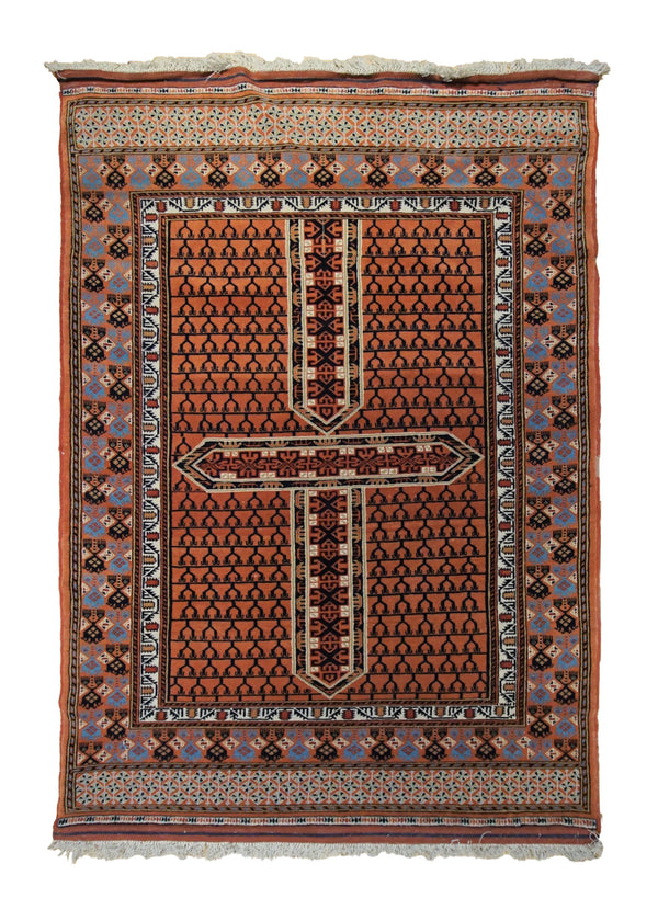 Oriental Rug Turkmen Handmade Area Tribal 4'2"x5'7" (4x6) Red Tekke Geometric Design #A33744