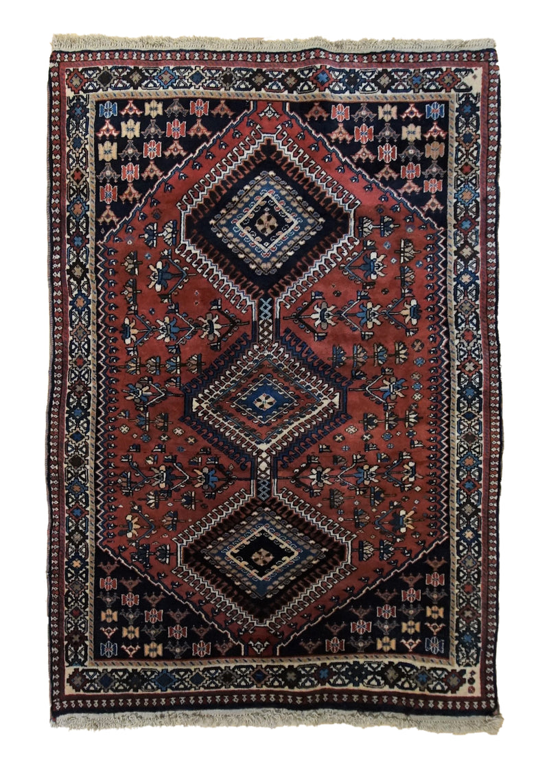 Persian Rug Yalameh Handmade Area Tribal 3'4"x4'10" (3x5) Red Geometric Design #A33746