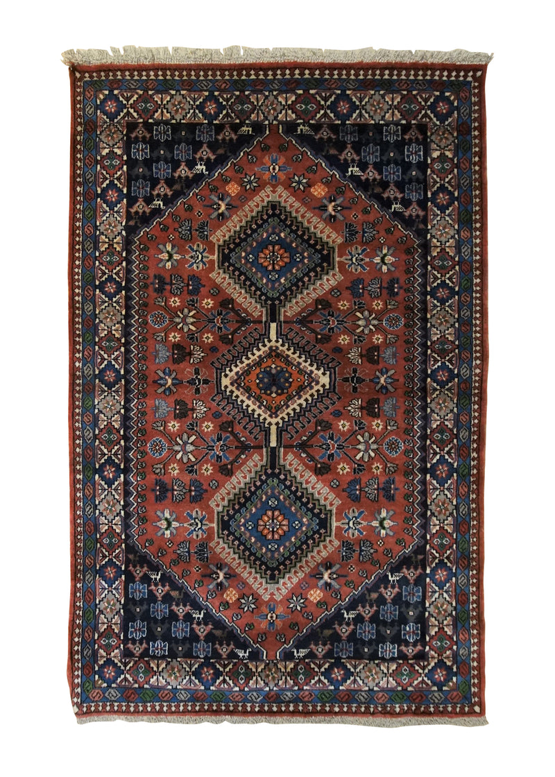 Persian Rug Yalameh Handmade Area Tribal 3'4"x5'4" (3x5) Red Blue Geometric Design #A33747