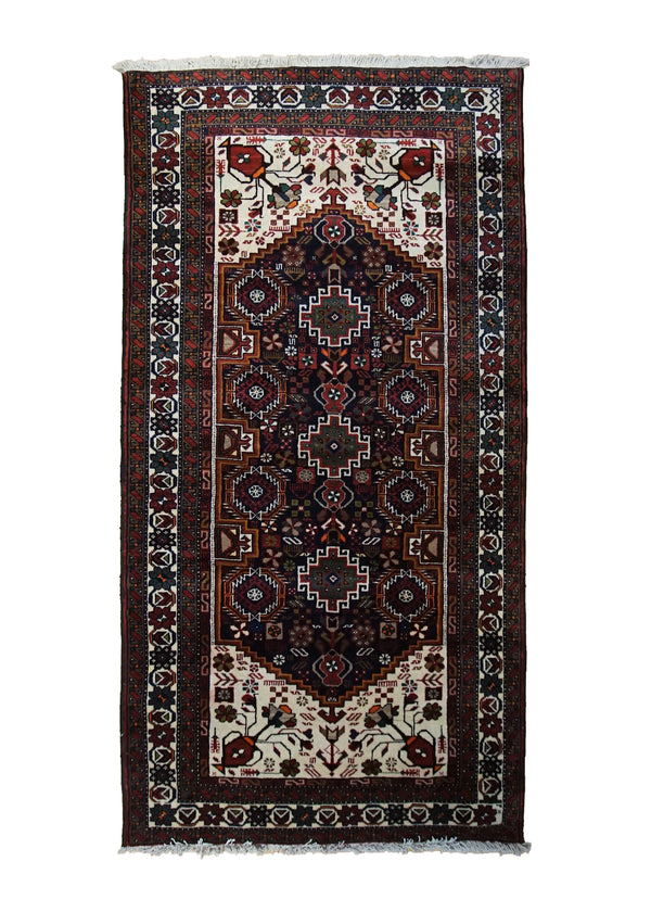 Persian Rug Baloch Handmade Area Tribal 3'6"x6'9" (4x7) Blue Whites/Beige Green Geometric Design #A33752