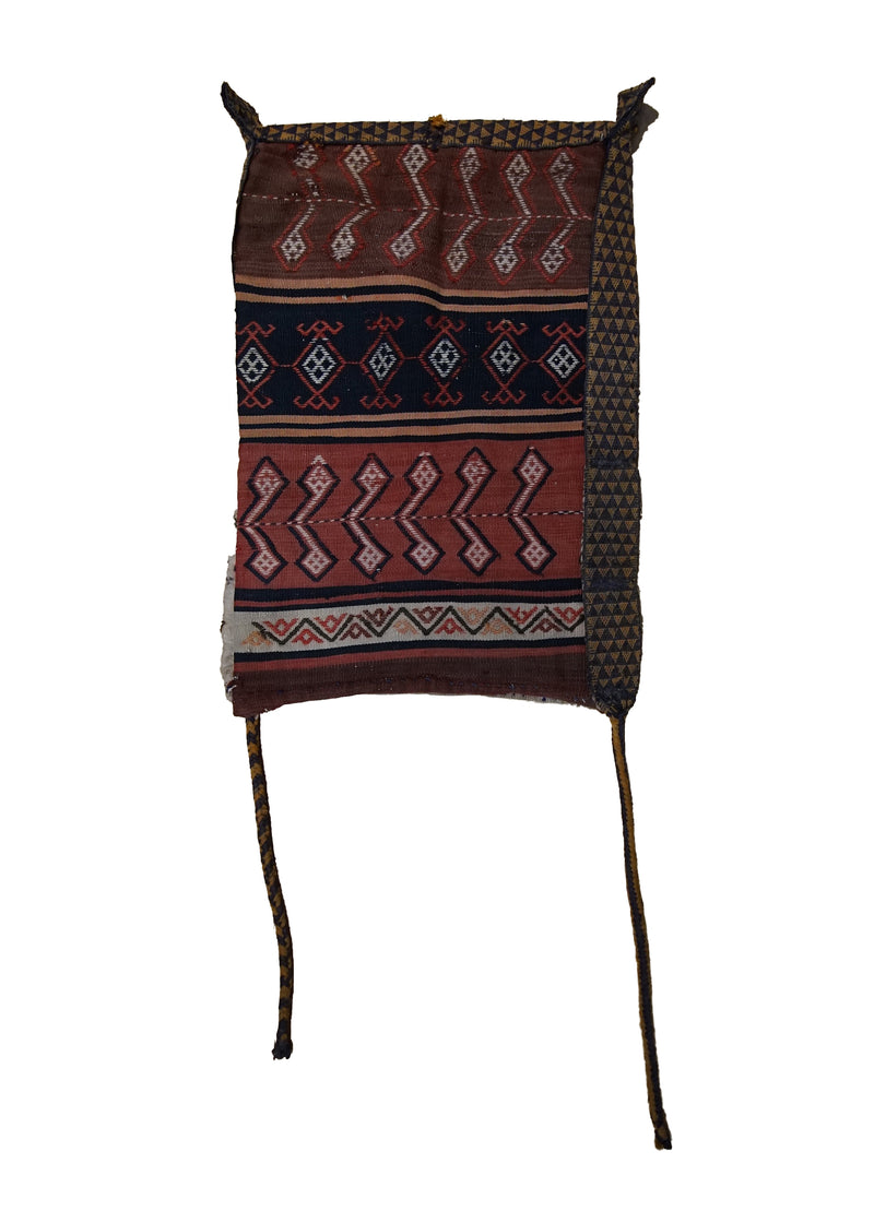Persian Rug Ghashghaei Handmade Saddle Tribal 2'4"x3'3" (2x3) Red Blue Saddle Bag Geometric Design #A33757
