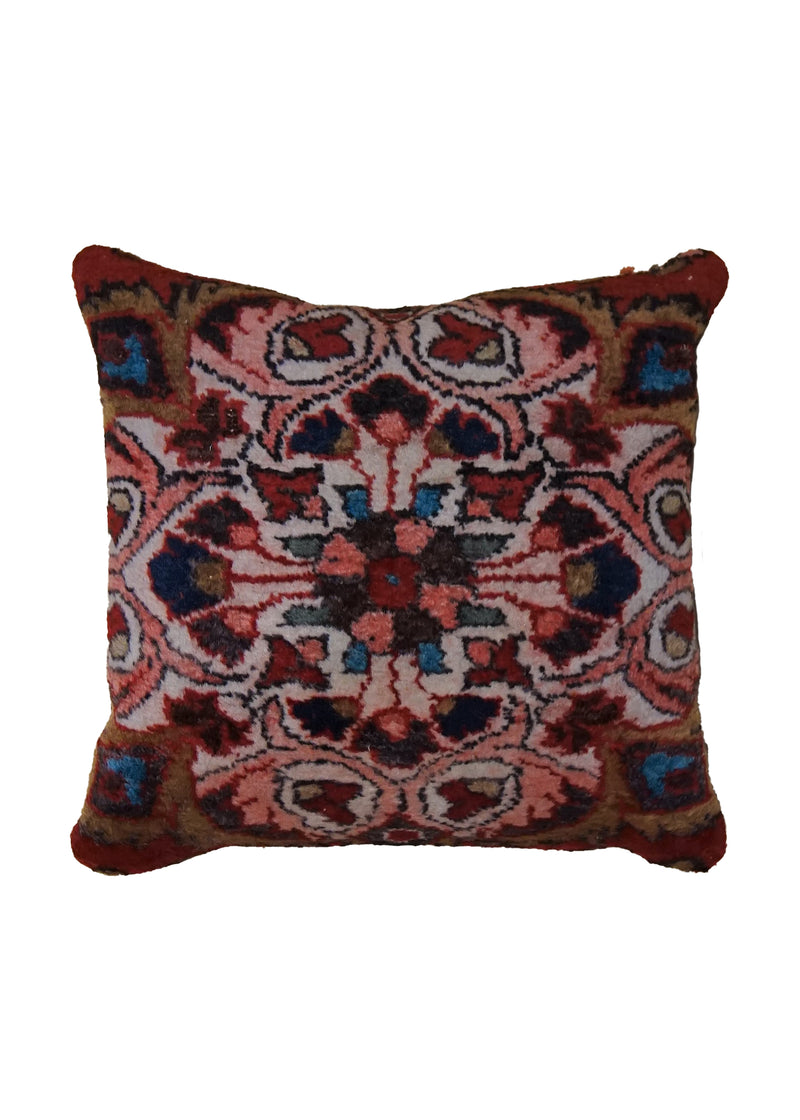 Persian Rug Hamadan Handmade Pillow Tribal 1'2"x1'6" (1x2) Red Whites/Beige Floral Design #A33766