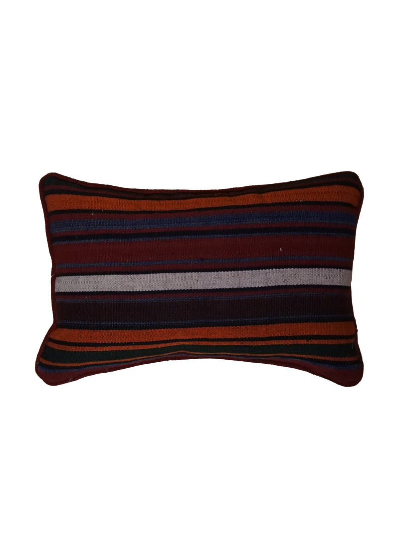 Persian Rug Shiraz Handmade Pillow Tribal 0'11"x1'5" (1x1) Multi-color Red Orange Geometric Stripes Design #A33773