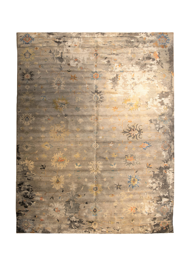 Oriental Rug Indian Handmade Area Transitional 9'3"x11'10" (9x12) Whites/Beige Yellow/Gold Floral Oushak Design #A33783